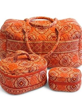 Retired Vera Bradley PAPRIKA 3 Pc  Set: Large Duffel Cosmetic & Jewelry Case EUC